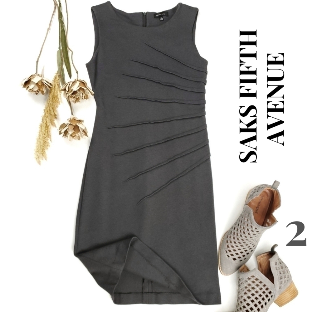 SAKS Fifth Avenue Grey Side Rouged Dress Sz 2
